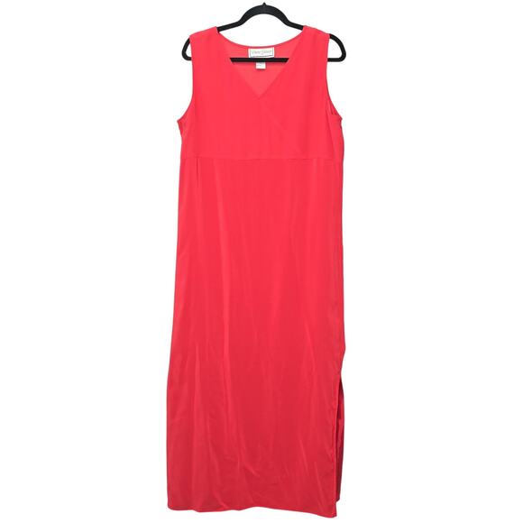 Diane Gilman Dress Womens Medium Red 100% Silk Sleeveless Maxi Side Slit Tank - Picture 1 of 10